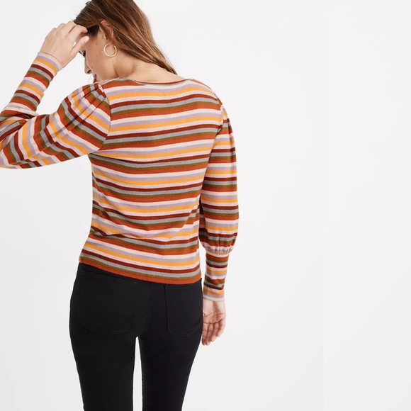 Madewell Stripe Puff Sleeve Scoop Sweater XXS NWOT - Picture 4 of 16